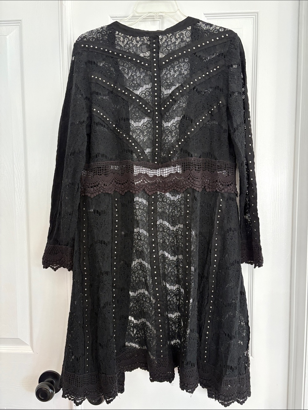 VOCAL Black Studded Lace Long Open Cardigan Duster Goth Women’s Size Large - Picture 8 of 10